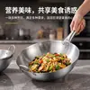 Wok de acero inoxidable con doble asa, fondo redondo, mango de madera, olla de cocina con una sola asa, wok grande comercial, olla grande estilo rústico