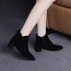 Botines de Gamuza Mate para Mujer 2026 Otoño/Invierno Nuevos Elegantes con Punta Aguda Tacón Alto Botas tipo Martin Suela Suave Cómoda Tacón Grueso Botas para Mujer