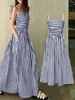 Vestido Longo de Verão 2026 Europeu e Americano Novo com Listras e Alças Finas para Mulheres, Elegante Tubinho Off-Shoulder com Ajuste na Cintura em Estoque