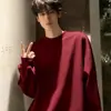 Moletom preto pesado estilo americano para homens, espessado para outono e inverno, camiseta de manga longa sem capuz, camiseta base juvenil para camada interna