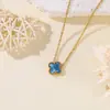 Collar de Acero Inoxidable de Cuatro Hojas Transfronterizo para Mujer, Cadena para Clavícula con Colgante de Trébol de la Suerte de Nácar por Ambos Lados, Joyería de Lujo de Nicho