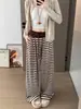 Calça de Listras Wide Leg de Cintura Alta Relaxada e Confortável para Mulheres, Bloqueio de Cores Primavera e Outono, Caimento Fluido, Solta, Versátil, Emagrecimento, Calça Casual para Caminhada