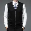 Chaleco de Lana para Otoño e Invierno para Hombre de Mediana Edad con Cuello en V Chaleco de Punto Cárdigan Cachemir Puro Prenda Base Chaleco de Papá Suéter