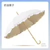 Guarda-chuva de Princesa com Cabo Longo, Cor Essencial de Gel Lace Preto Japonês e Coreano, Proteção Solar UV, Chuva ou Sol