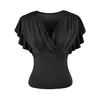 Camiseta sexy de manga corta con volantes y escote en V para mujer, diseño de verano, elegante, entallada, adelgazante, top corto, venta al por mayor