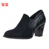 Liu Fu 2026 Novo Verão Slip-on Europeu e Americano Salto Bloco Sapatos Femininos Comércio Exterior Tamanho Grande Salto Alto Sapatos Femininos