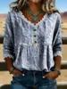 2026 Nueva Camiseta Estampada Transfronteriza de Cuello en V Top de Encaje Elegante Camisa Casual para Viajes Diarios para Mujer Verano