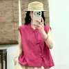 Opções multicoloridas, novo colarinho mandarim, colete sem mangas abotoado, blusa de algodão e linho para mulheres, novo estilo de verão, versátil e casual