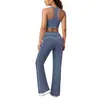 Nuevo conjunto de yoga cepillado de bloques de color, traje deportivo casual de cintura alta y pierna ancha, ropa para ejercicio al aire libre, correr y fitness para mujeres