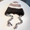 Gorro de lana con costuras a rayas de otoño e invierno para niños, forro polar grueso, cálido, protección para los oídos, circunferencia de la cabeza grande, gorro de punto Lei Feng