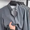 Tecido de Algodão Puro Escovado2026 Outono Camisa Masculina Casual de Negócios Manga Longa Listrada para Pais de Meia-Idade