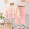 Chaleco de tulipán tridimensional para niña, camisa de solapa de encaje de manga larga para primavera y otoño, lindo conjunto de tres piezas para bebé