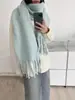 Bufanda de Mohair de Color Puro Estilo Coreano para Mujer Invierno Engrosada con Borlas Bufanda Cálida Chal Bufanda Extendida Integrada