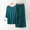 Conjunto de pijama modal feminino de verão fino solto com manga 3/4 casual plus size roupa externa conjunto de duas peças