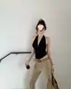 Camisole Chic estilo Francês com Gola Halter Costas Abertas para Mulheres, Colete de Verão para Usar por Baixo, Costas Bonitas, Top Base Sexy com Decote V Profundo