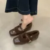 Zapatos Cuadrados de Estilo Francés para la Noche con Forro de Lana para Mujer Otoño e Invierno 2025 Zapatos Mary Jane Pequeños de Cuero Zapatos Peludos Calzado de Exterior Zapatos de Algodón