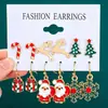 Pendientes navideños traje juego de 6 piezas gota de aceite europeo y americano campana navideña alce árbol de Navidad traje de pendientes pendientes para mujer