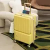 Maleta con ruedas multifuncional para laptop en colores macaron, apta para equipaje de mano, con puerto USB y un compartimento frontal para laptops de 14 pulgadas.