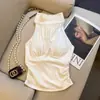 Top Sexy Halter de Cuello Alto con Lazos en la Espalda, Estilo Puro Deseo de Chica Atractiva, con Copas Fijas, Cintura Fruncida y Espalda Abierta