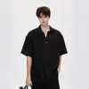 270g Lelezi Camiseta de Manga Corta Tipo Polo Falso Dos Piezas para Hombre Verano Holgada Holgada Marca de Moda Americana Camiseta de Media Manga