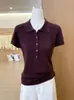 Camiseta de verano para mujer estilo 'old money' vintage, ajuste ceñido, cuello polo, manga corta, top de punto ajustado