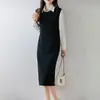 26 Nuevos Estilos de Otoño e Invierno Cuello Redondo Sin Mangas Moda Pulóver Lana Pura Tejido Falda Chaleco Estilo Largo Elegante Vestido de Capas