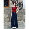 Jeans de mujer estilo vintage americano talla grande 2026 verano, pantalones rectos anchos holgados de cintura alta adelgazantes de largo hasta el suelo para mujeres talla grande