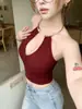 3070 # Nuevo estilo de verano estilo deseo puro top sin mangas con cuello en V y ribete dorado para mujer, corte ajustado con tirantes fijos y copas en el pecho