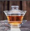 Tazón de té con tapa de pétalo de vidrio Baicai, taza de té con tapa transparente resistente al calor, tazón de té individual, juego de té de kung fu, tazón de té para el hogar