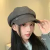 Gorra de estilo Newsboy Brillante Versátil Vintage para Adelgazar el Rostro de Mujer, Gruesa de Lana para Otoño e Invierno, Circunferencia de Cabeza Grande, Gorra Newsboy Tridimensional