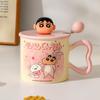 Caneca Cerâmica Fofa do Crayon Shin-Chan, Copo de Água Bonito com Tampa, Presente de Aniversário para Meninas, Lembrança para Melhores Amigas
