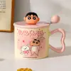 Caneca do Shin-Chan Copo de Cerâmica com Canudo para Casa Copo de Suco Estudante Prático Presente de Aniversário Copo para Casal Feminino