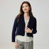 Cardigã de tricô de cashmere em blocos de cor, com design inspirado em duas peças, para mulheres, elegante, com mangas compridas