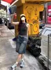 Jeans de Cinco Puntos Azul Oscuro de Talla Grande Europeos y Americanos para Mujer Verano 2025 Ajustados Sueltos Casuales de Pierna Ancha Rectos