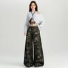 Ropa de Mujer de Seda Naranja # Camuflaje Chica Americana Sexy Cintura Alta Pierna Ancha Pantalones Casuales Nuevo Otoño Mujer High Street Slim Pantalones para Barrer el Piso