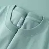 Camiseta Manga Curta Algodão Puro Pesado Estilo Japonês 500g para Mulheres, Gola Redonda Versátil, Ombro Caído, Cor Sólida, Manga Meia-Manga, Camiseta Atacado