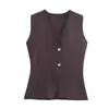 Ropa de Mujer de Comercio Exterior al por Mayor Falda con Empalme de Estilo Europeo y Americano Chaleco de Punto con Botones Dorados Traje de Moda Chaleco para Mujer