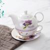 Juego de Tetera Floral con Asa Lateral Estilo Inglés Personalizado, Taza y Platillo para Uso en Oficina, Juego de Regalo de Tetera de Cerámica, Regalo Personalizado