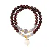 Pulsera de Sándalo Rojo de Hoja Pequeña Natural con Cuentas de Ágata Gris de la Fortuna, Pulsera para Mujer con Cuentas de Concha Yanyuan para Manipular y Meditación, Cuentas de Oración Budistas