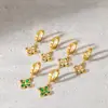 Aretes de Acero Inoxidable con Incrustaciones de Diamante Flor de Pueblo Trébol de Cuatro Hojas Lujo Ligero Sensación de Alta Gama Flor de Diamante de Color Aros de Acero de Titanio Accesorios para Orejas No se Desvanecen
