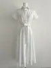 Tamanho Atualizado Chic Coreano Verão Francês Elegante Cadarço Cintura Marcada Emagrecedor Midi Vestido