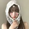 Pañuelo de Encaje Blanco para Mujer, Bufanda Triangular, Cobertura para el Cabello Estilo Pastoral, Decoración para Fotos en la Playa, Sombrero Bufanda de Seda