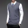 AliExpress colete de lã pura espessa de alta qualidade para homens, colete de tricô sem mangas com gola V para negócios, colete de pai