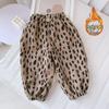 Otoño e Invierno 2024 Niños y Niñas Corea del Sur Pana con Forro de Felpa Pantalones Casuales Estampado de Leopardo Ropa Exterior Floral Pantalones Harlan