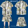 Traje de Viaje Camisa de Manga Corta para Hombre Camisa de Playa Costera Pantalones Cortos Casuales de Vacaciones Tallas Grandes Pantalones de Tres Cuartos Ropa de Pareja