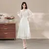 Vestido maxi de renda de alta qualidade, deslumbrantemente bonito, que realça a silhueta, em estilo coreano, suave e elegante, na cor damasco