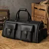 Bolsa de Viaje para Hombre de Cuero Crazy Horse, Bolso de Equipaje Portátil de Cuero Genuino para Viajes de Negocios de Corta Distancia, Bolsa para Traje Multifuncional con Gran Capacidad