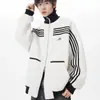 Chaqueta de Rayas con Bloques de Color Retro Americana para Hombres y Mujeres, Nuevo Abrigo con Cuello Alto Estiloso High Street de Otoño e Invierno