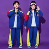 Disfraces de Porristas para Escenario Infantil Niños y Niñas Estilo Deportivo Cuello Alto Bloque de Color Conjunto Resistente al Viento Ropa de Otoño