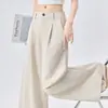 Calça cropped de algodão Tencel de perna larga para mulheres, estilo fino de verão, novo modelo 2026, solta, emagrecedora, com caimento, calça casual versátil